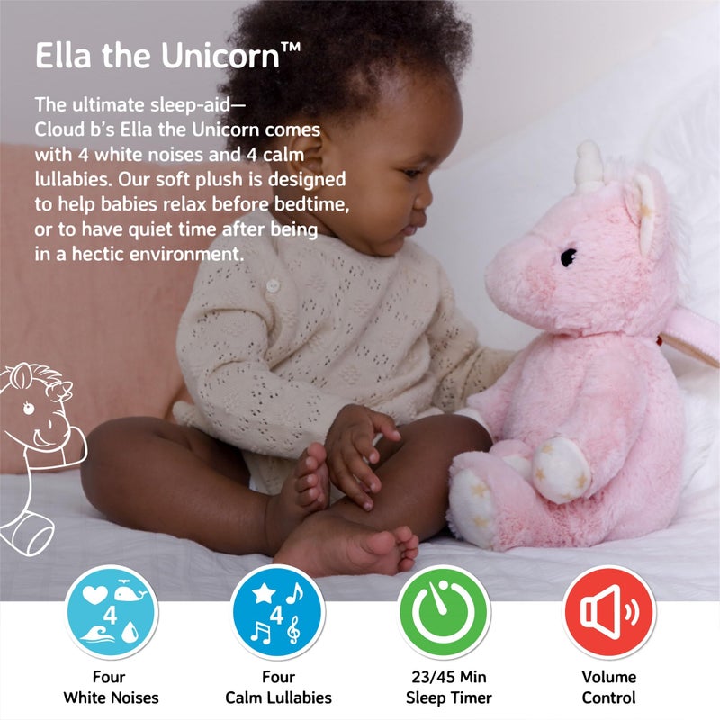 Cloud b Sound Machine with White Noise Soothing Sounds | Cuddly Stuffed Animal | Adjustable Settings and Auto-Shutoff | Ella The Unicorn - Image 2